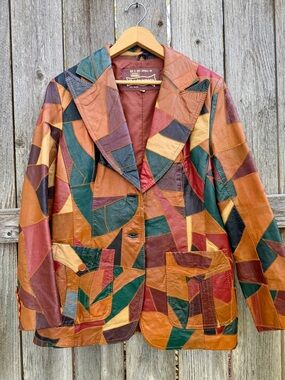Vintage 70s The Tannery Patchwork Leather Jacket Boho Western 13/14